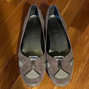 Tod's Taupe Suede Loafers with Mesh Insets, Italian size 9, fits USA 8 size